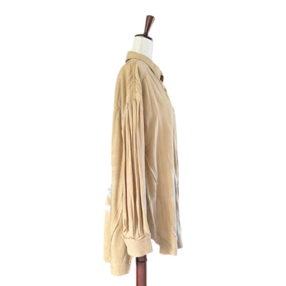 Free People WTF Yin Yang Tie Dye Graphic Buttondown Boho Oversized Shirt Medium - Picture 6 of 16